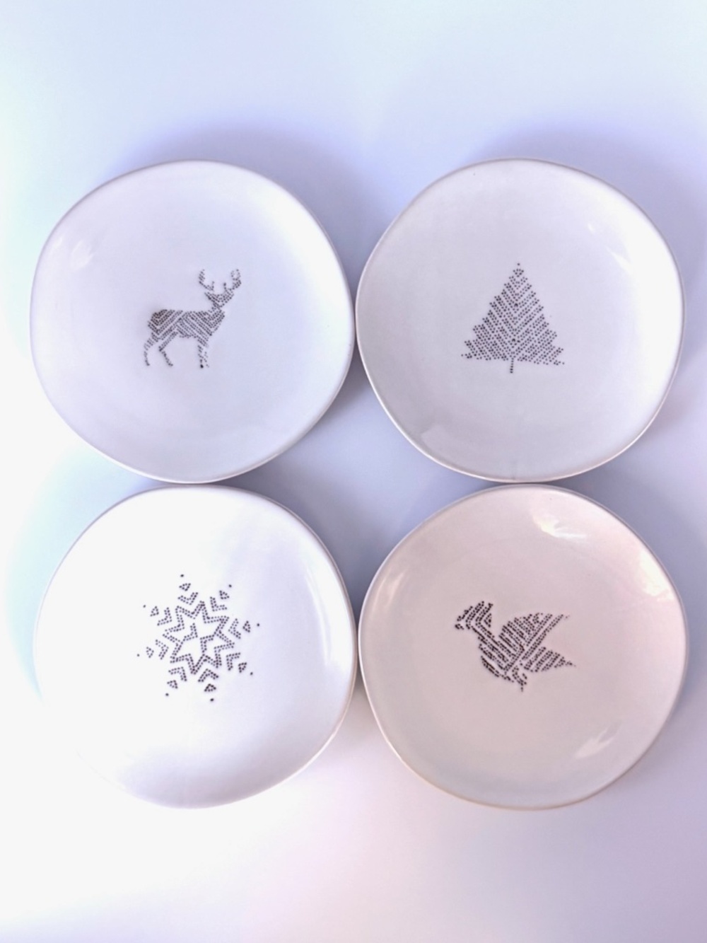 Hearth & Hand Magnolia 8 Appetizer Plates Christmas Graphics Words Stoneware New
